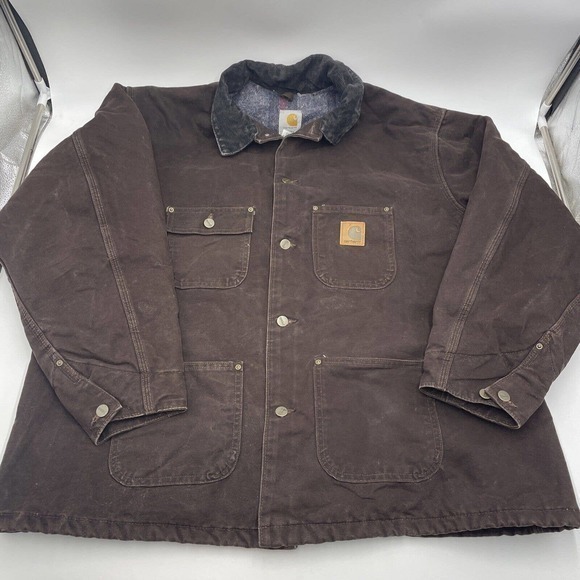 Carhartt Detroit‎ Jacket Mens 2XL Brown Blanket Lined chore coat duck canvas VTG - Picture 1 of 13